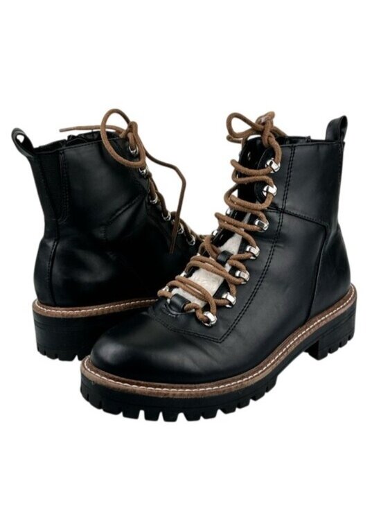 Target Shoes - A New Day Target Black Faux Leather Fur Lace-Up Combat Winter Boots Sz 6.5 Fall
